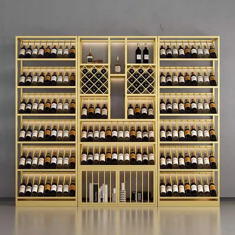 Winery floor-to-ceiling creative multi-layer wine cabinet wine cellar luminous red wine tea storage display rack against