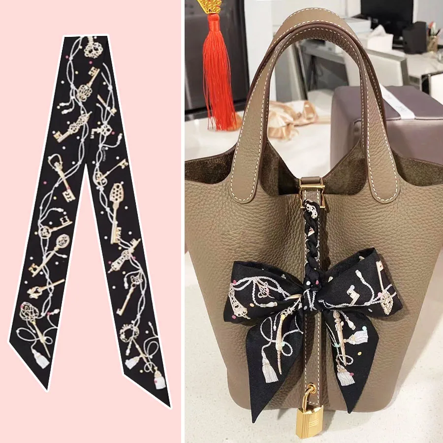 Twill Kleiner Seidenschal Damen Neue koreanische Version Dünner und schmaler langer Seidenschal Vier Jahreszeiten Dekorativer kleiner Schal Haar
