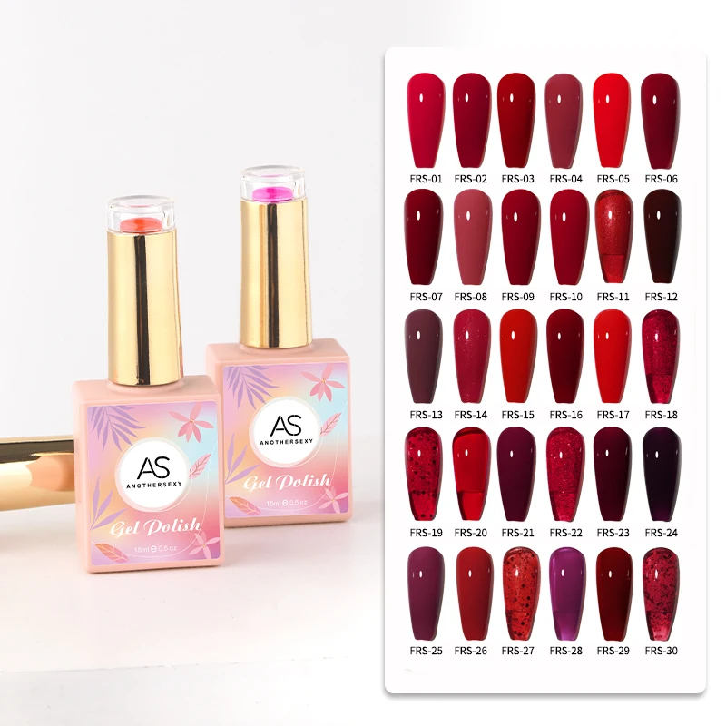 AS Red Gel Nail Polish Set Crystal Semi Permanent Kit Soak Off UV Gel Varnish 30 Colour Nail Art Manicure Cherry Rose Red Vernis