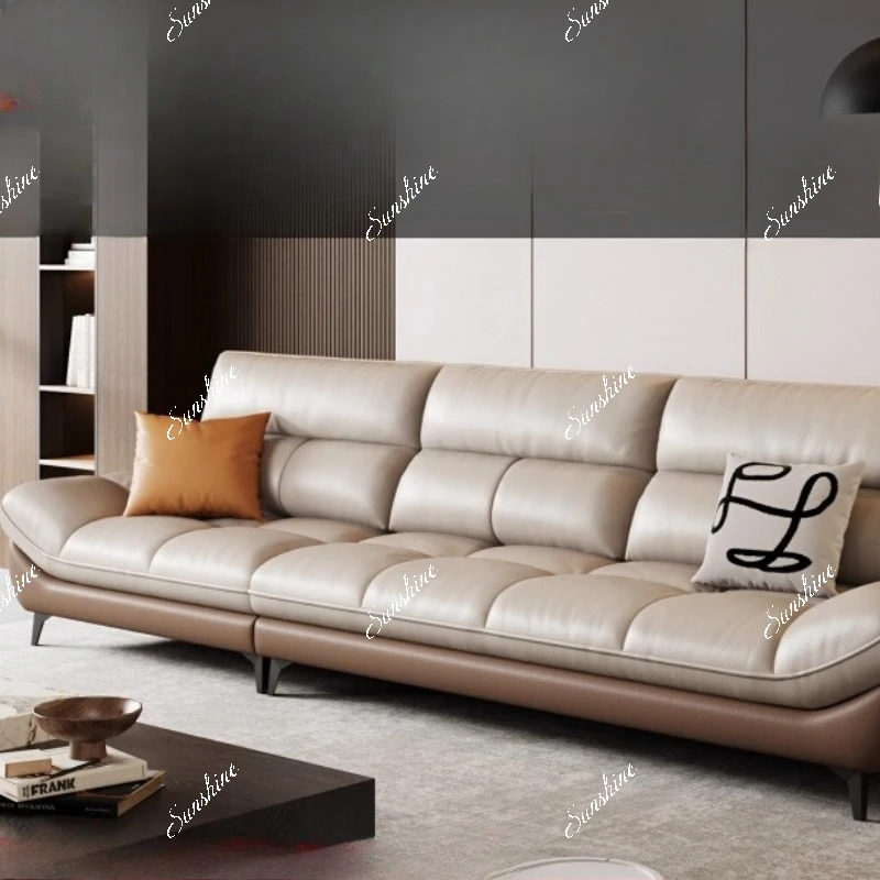 Italian leather sofa, straight row modern minimalist cream style minimalist high-footed living room