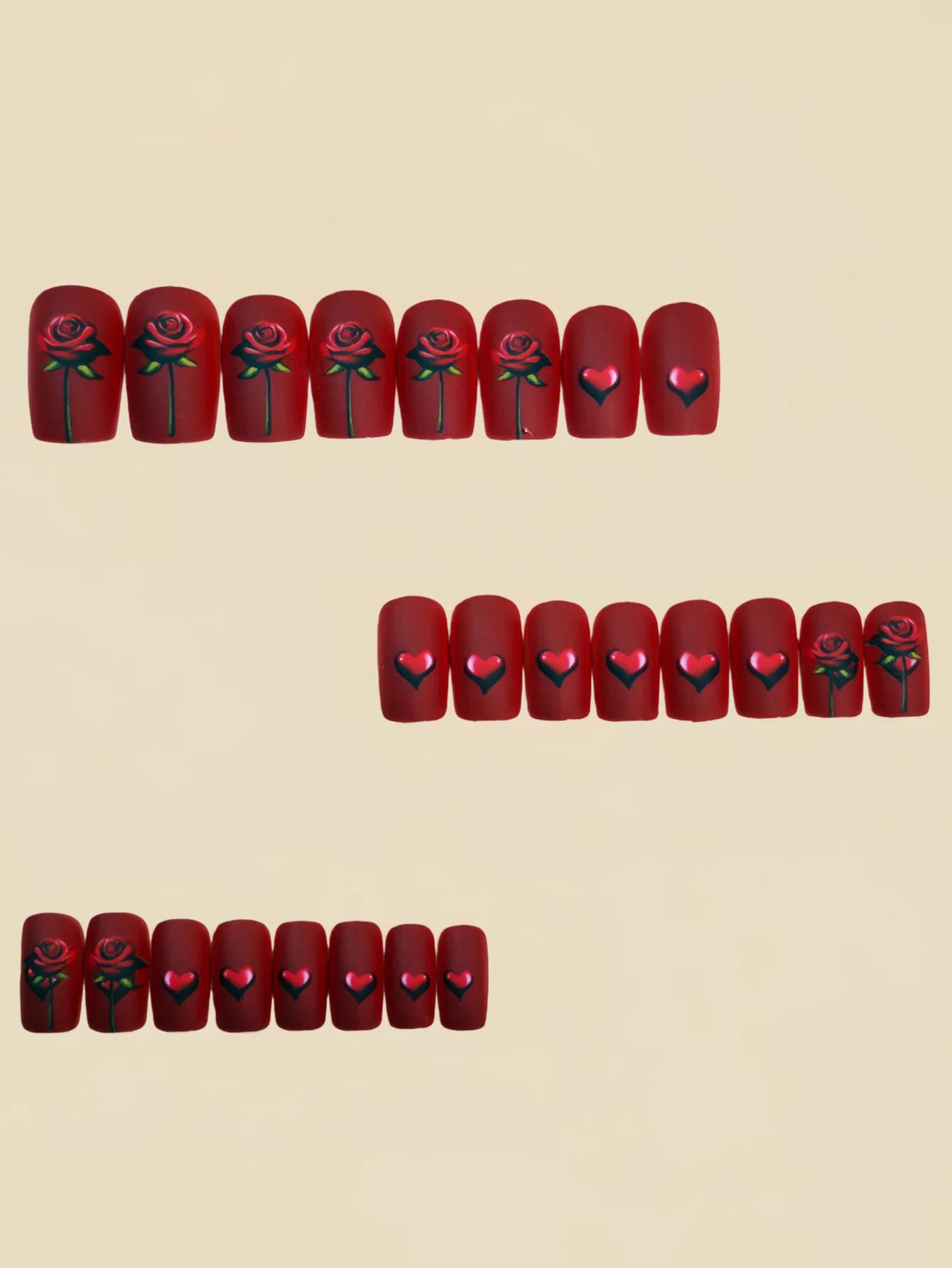 24 Stück Valentinstag Nail Art Rotes Herz Rose Nägel Romantisches Datum Nail Art Damen tragen Nägel Valentinstag Romantisches Geschenk Reusa