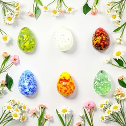 6PCS Colorful Cute Mini Murano Glass Easter Egg Shape Ornaments Rare Oval Marbles Ball Lovely Handmade Pebbles For Holiday Decor