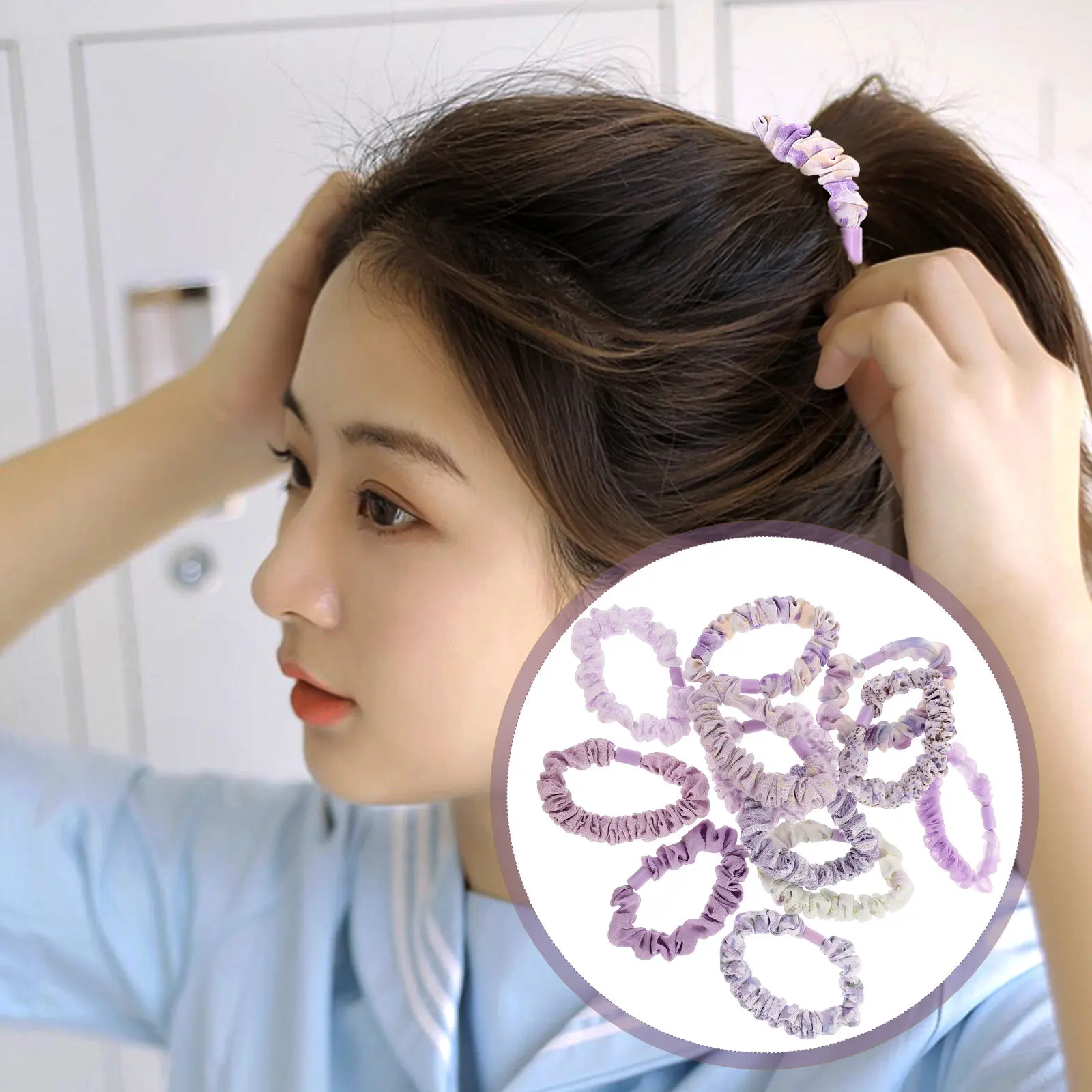 

12Pcs Pastoral Style Hair Scrunchies Floral Elastic Ponytail Holders Soft Lightweight Hair Bands Girls Women