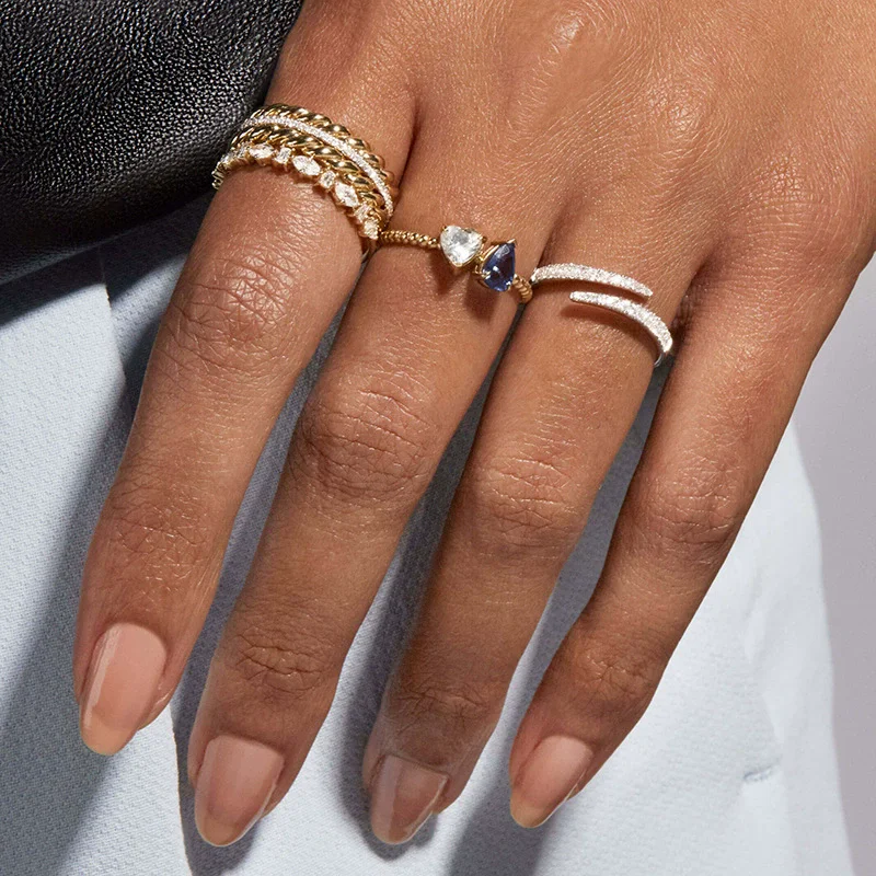 خاتم نسائي من الفضة الإسترليني S925 مطلي بالذهب والزركون بخيط دائري مجوهرات عصرية شعبية وإكسسوارات الحفلات #6