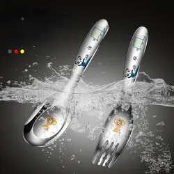 316 Stainless Steel Kids Cutlery Cartoon Pattern Carving Child Tableware Cute Spoon Fork Set  Flatware Feeding Safe Eco Friendly