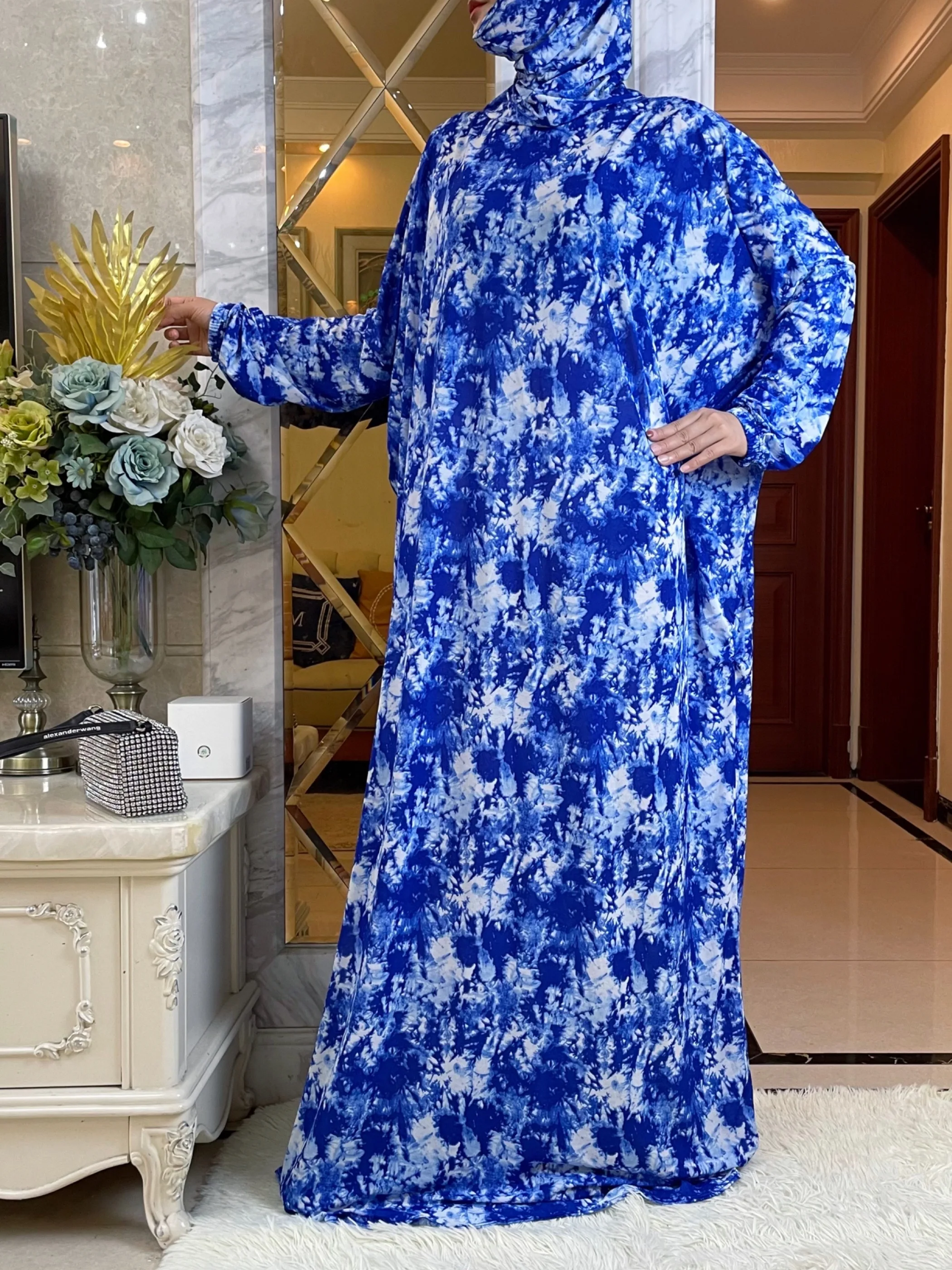 New Dubai Muslim Women's Prayer Tie-dyed Cloth Eid Abaya Turkey-African Worship Robe With Cap Islam Arab Kaftan Dress  Ramada