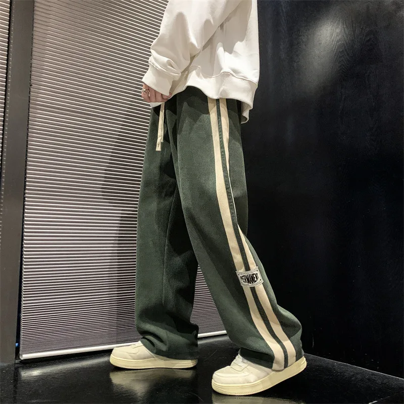 2024 남성 캐주얼 바지 코듀로이 한국 스타일 루즈 오버올 바지 스트레이트 와이드 레그 바지 커플 streetwear new sweatpants