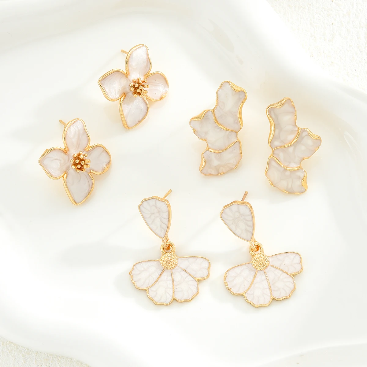 مجموعة أقراط كلاسيكية بتصميم زهور للنساء أقراط رومانسية باللون البيج الفرنسي العصري الكوري الأنيق للارتداء اليومي هدية مجوهرات #5