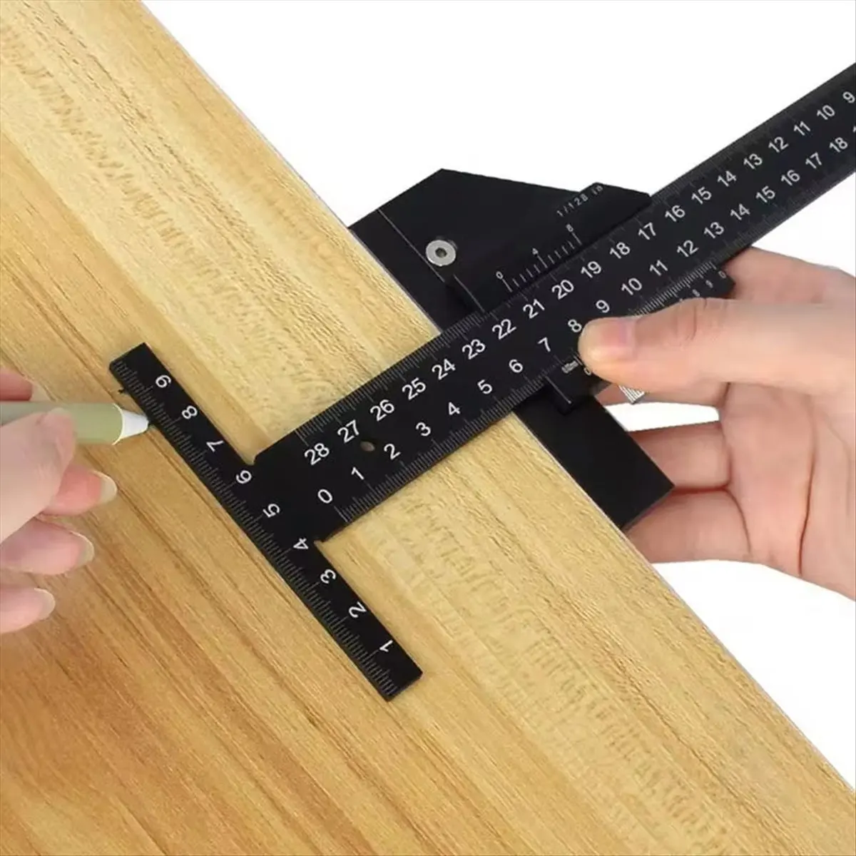 AT16 T Ruler Metal Slider Ruler Accurate Woodworker Edge Ruler Angle Measurement Scribe Tool Woodworking Practical CarpenterA