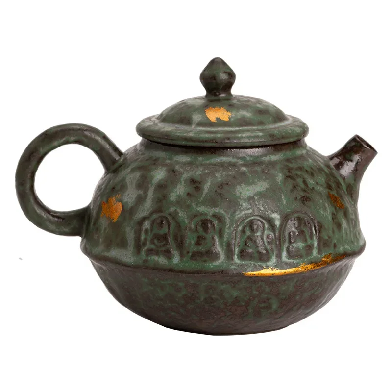 Empty Zhai Dunhuang Pot Vintage Bronze Glaze Teapot Home Old Rock Clay Teaware Single Pot Kung Fu Tea Set Tea Kettle Tea Infuser