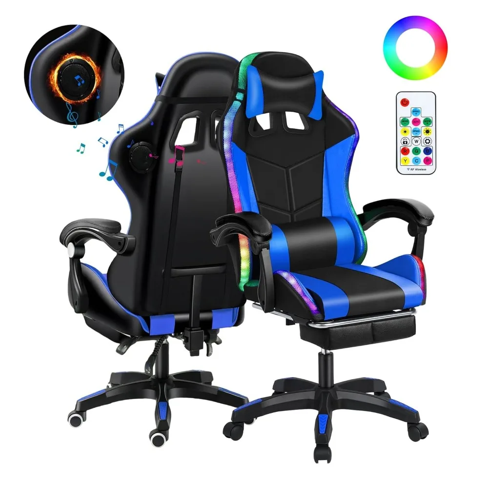 

Gaming Chair with Bluetooth Speakers and RGB LED Lights,Ergonomic Massage Gaming Computer Chair with Footrest and Lumbar Support