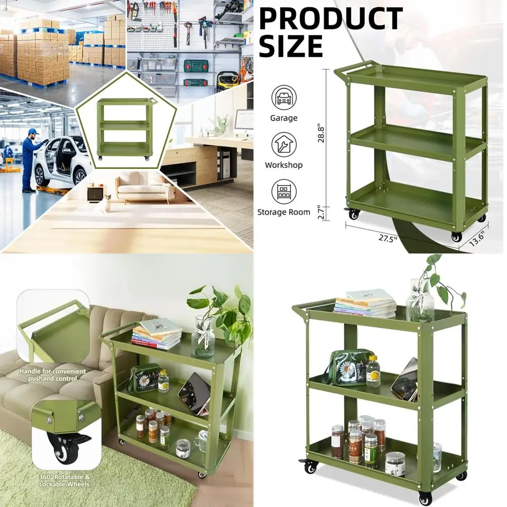 

3-х уровневая запираемая тележка для инструментов на колесах, емкость 330 фунтов, металлическая универсальная тележка для дома, гаража и мастерской