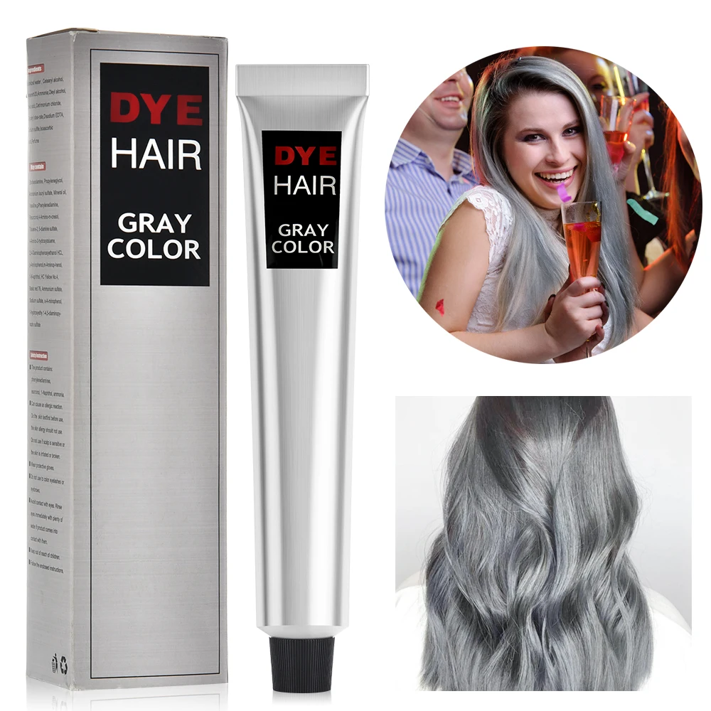 100ML Fashion Light Gray Color Hair Dye Cream Natural Permanent Strengthen Fibers Improve Health Easy Operate Harmless