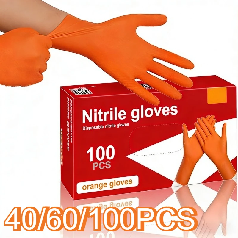 

40/60/100 шт. оранжевые нитриловые перчатки одноразовые бытовые перчатки для чистки кухни, ванной комнаты, чистка мебели, купание домашних животных