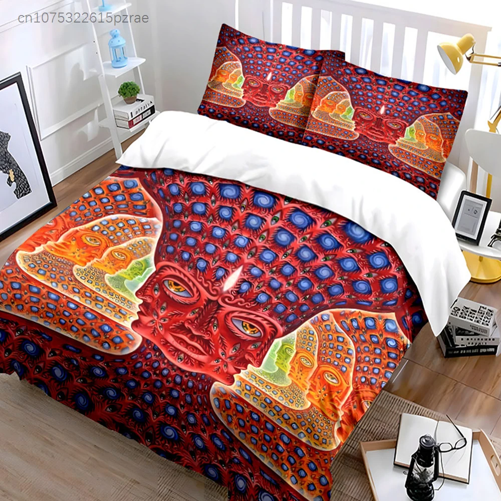 3Pcs Classic Music Theme Bedding Set, Red Abstract Multi-Eye Pattern Duvet Cover Set, Trippy Ethnic Art Print For Bedroom Decor