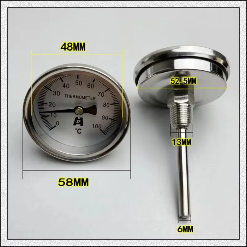 All Stainless Steel Bimetal Thermometer Pipeline Water Temperature Meter 0-50 100 150 200 300 Degrees WSS-303 1/4PT