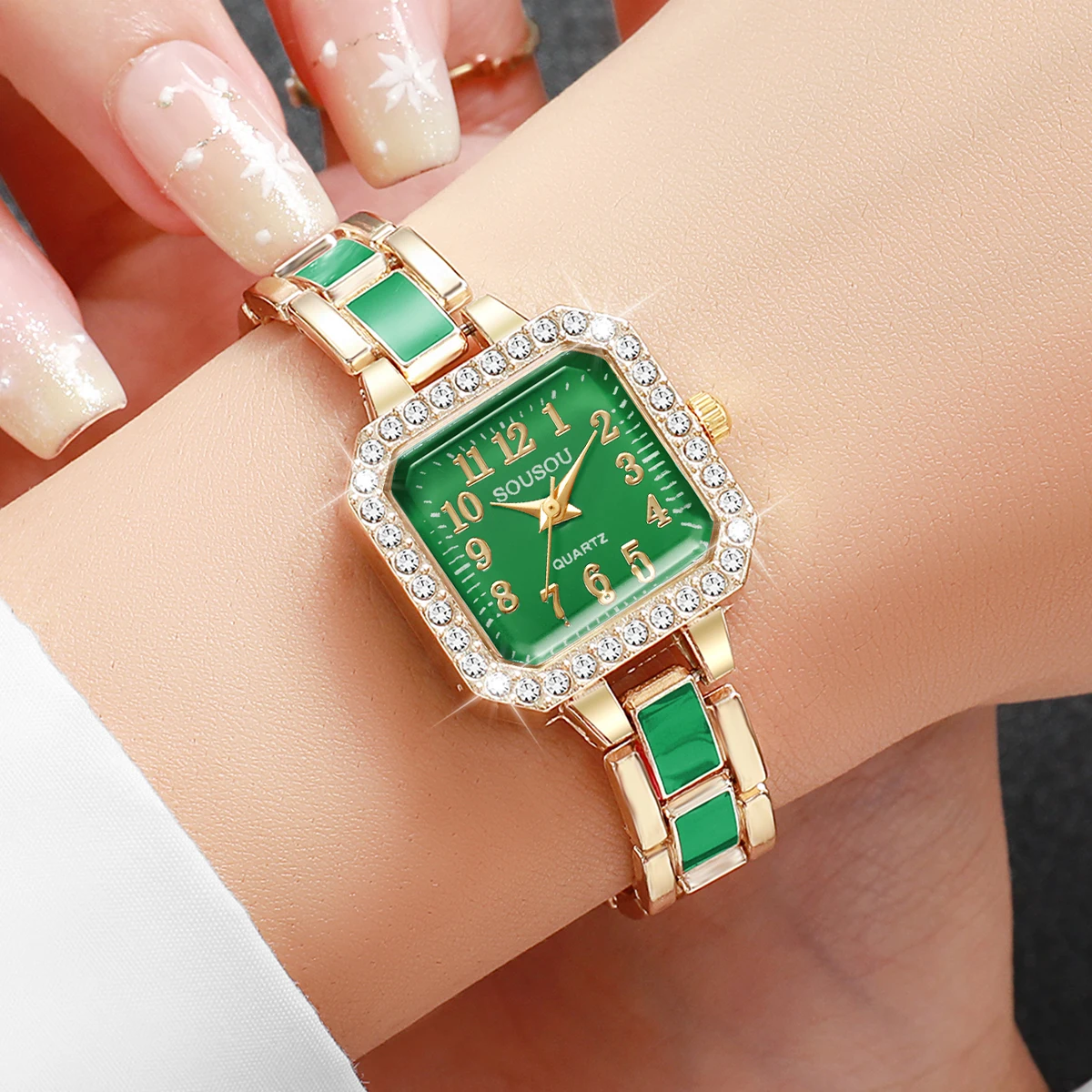 Fashion Rhinestone Square Women Watches Bracelet Strap Ladies Quartz Wristwatch Clock Gift Relogio Feminino（Without Box）