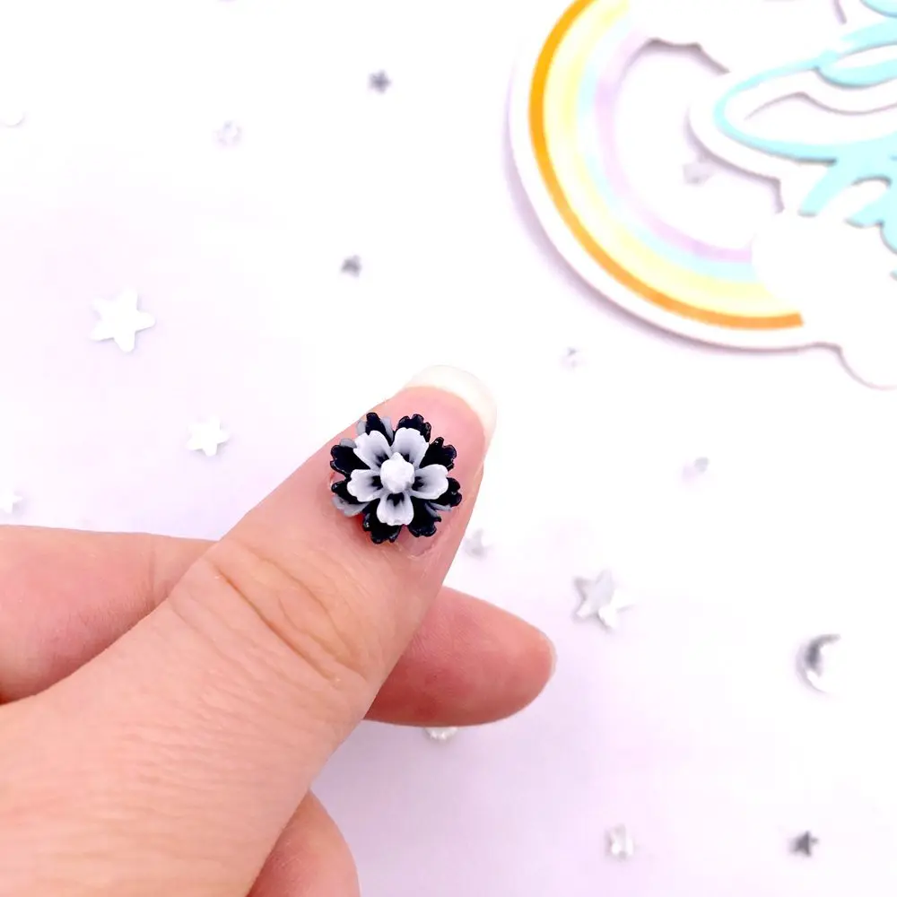 12mm Resin Double Layer Candy Color Flatback Flower Rhinestone 50Pcs Scrapbook Ornament Figurines  Appliques Crafts DIY Nail Art