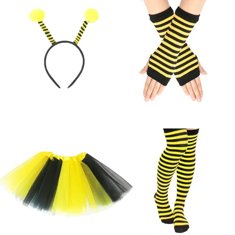 PESENAR – ensemble de costumes d'abeille, tenue de Cosplay d'halloween, jupe, chaussettes hautes, gants, bandeau, lunettes, accessoires pour spectacle de fête