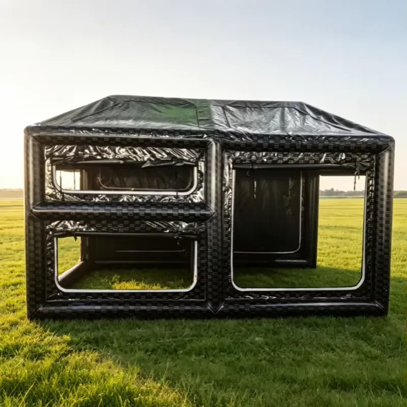 Black Inflatable Camping Tent With Bunk Bed Design Heavy Blow up Shelter Custom Logo Inflatable Glamping Tent