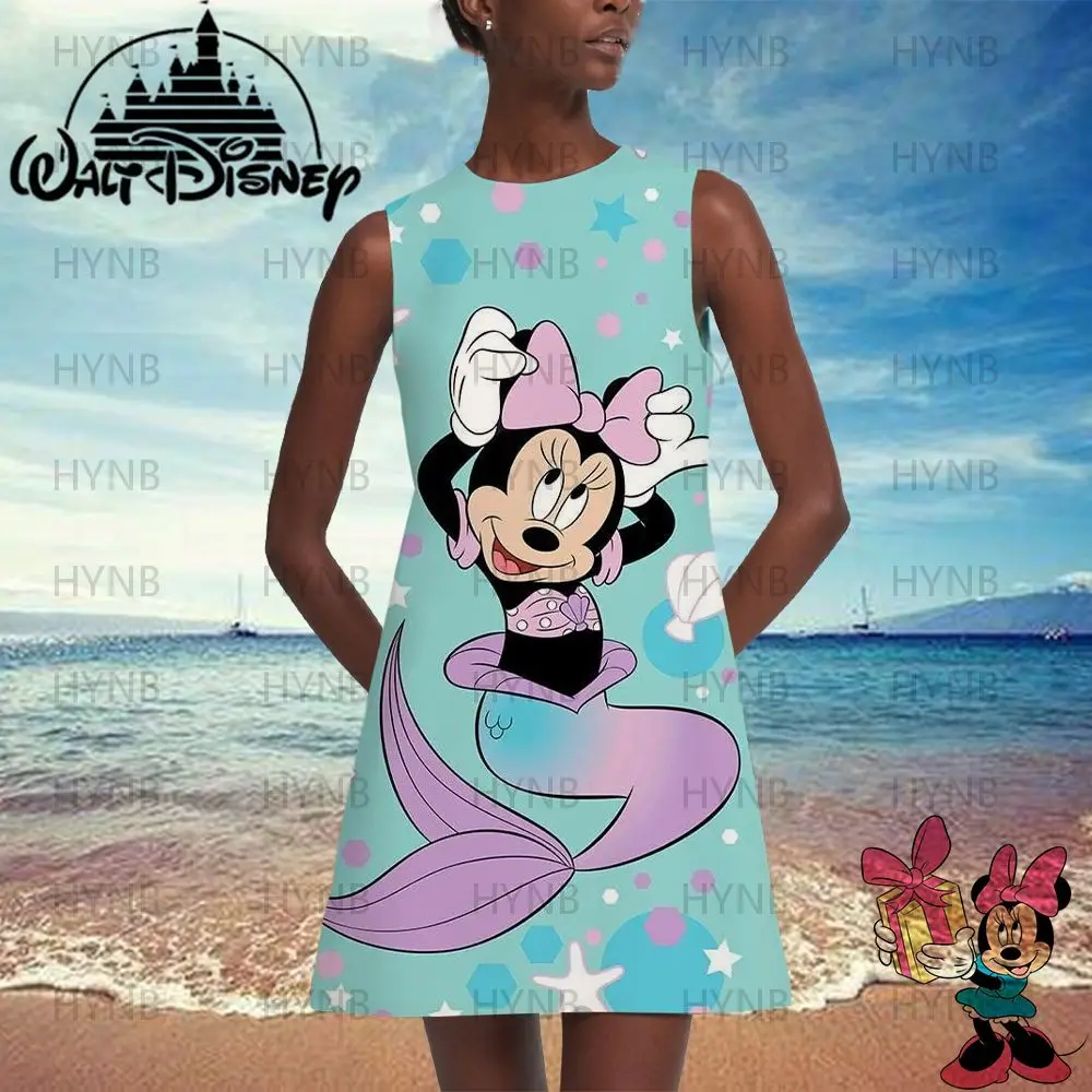 

Minnie Mouse Cool Summer Dresses Woman 2022 Mickey Cover-ups Disney Sexy Sleeveless Women Fashion Women's Sundresses Dress Mini