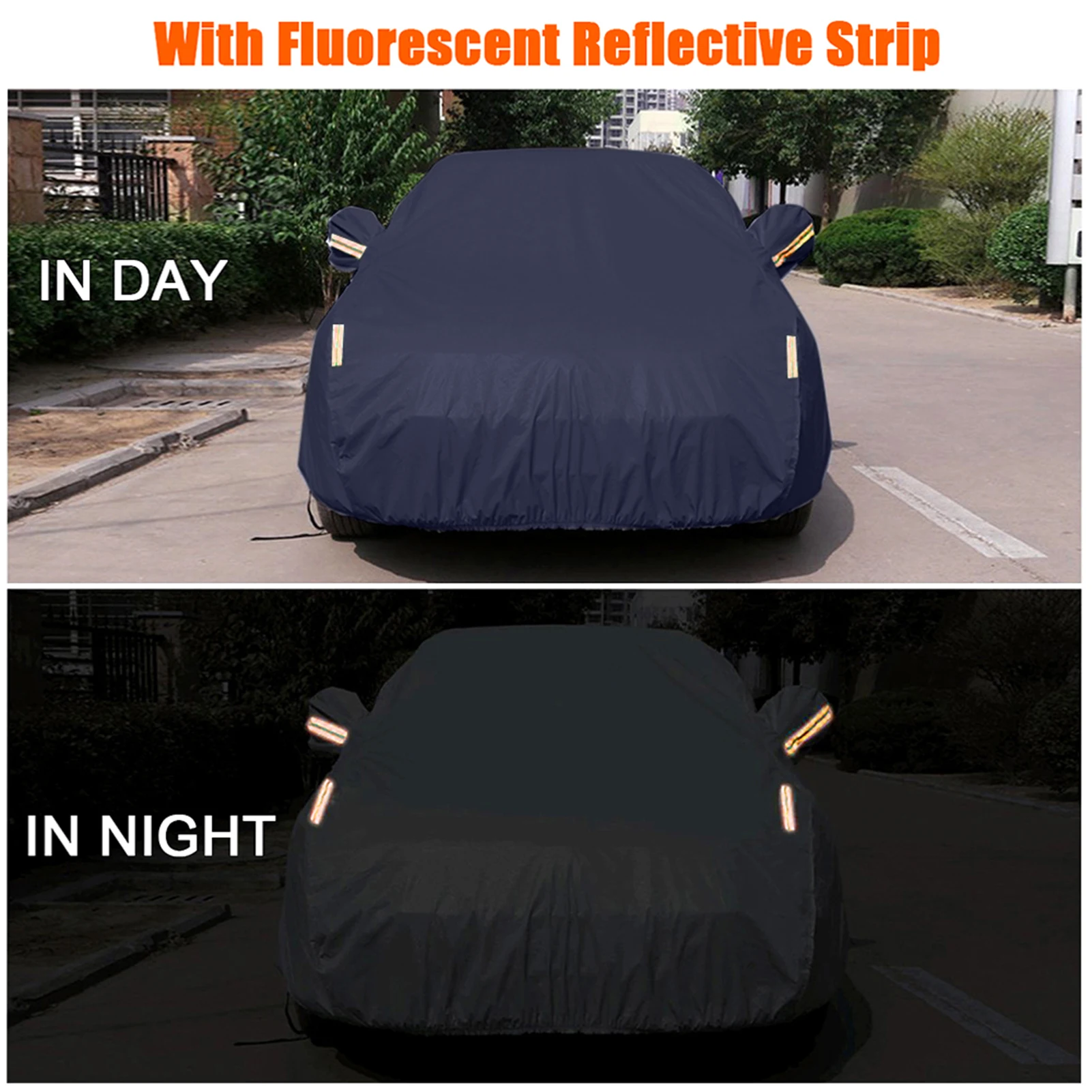 Car Cover Full Sedan Covers with Reflective Strip Sunscreen Protection Dustproof&Waterproof UV Scratch-Resistant Universal