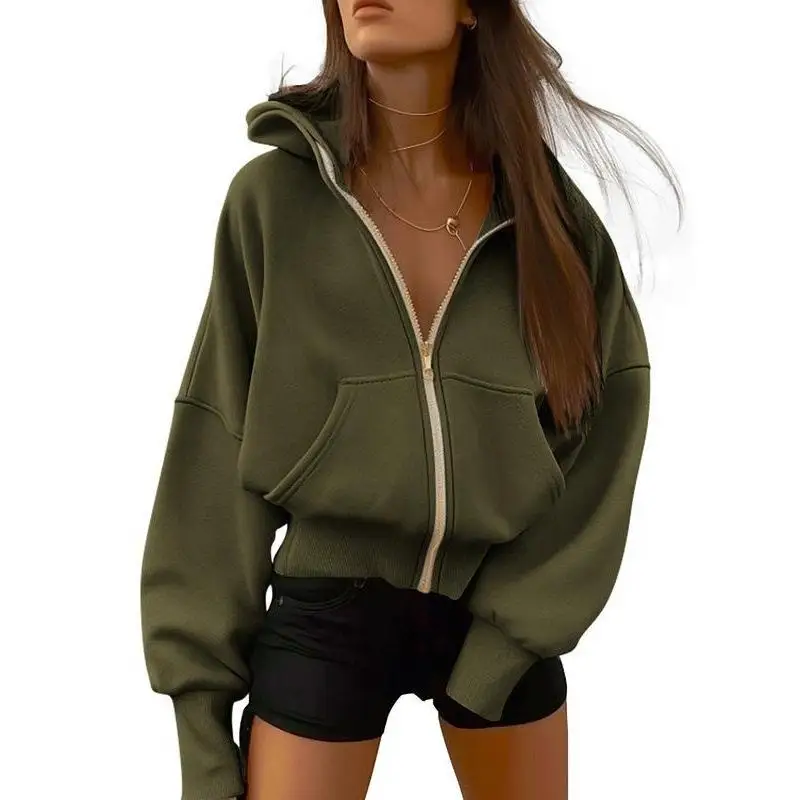Women's Zipper Hooded Short Jacket Casual Sportswear Three-piece Set Winter Collection Fashionable Ladies' Coat