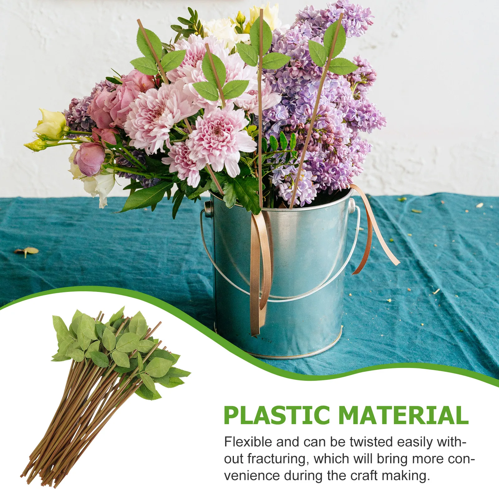 

50 Pcs Simulated Rose Flower Stems Plastic Artificial Green Sturdy Floral Picks for Wedding Home Decoration for Artificial