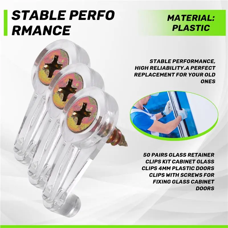 A68P-50 Pairs Glass Retainer Clips Kit Cabinet Glass Clips 4Mm Plastic Doors Clips With Screws For Fixing Glass Cabinet Doors