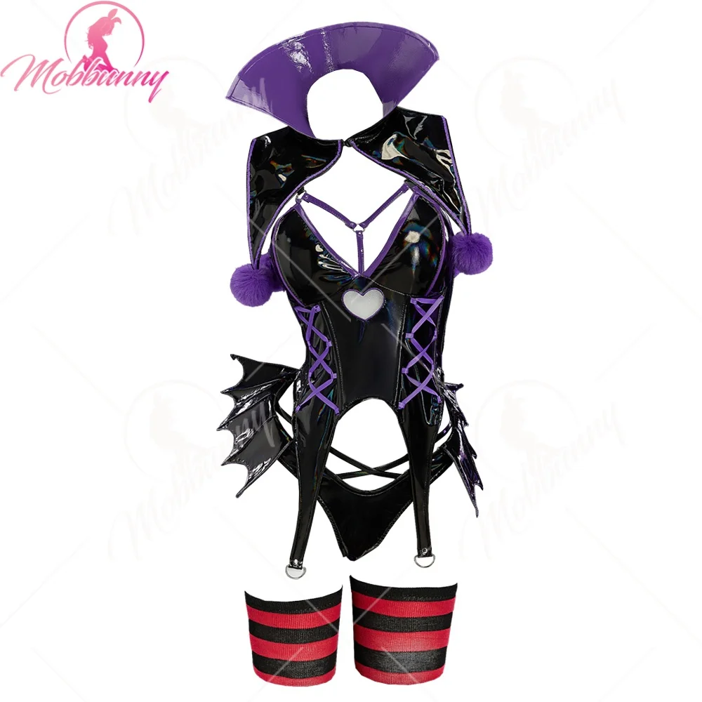 

MOBBUNNY Women Morrigan Derivative Sexy Cospaly Halloween Costume Vampire Clown Lingerie Tunic Top and Panty Collar Headpiece