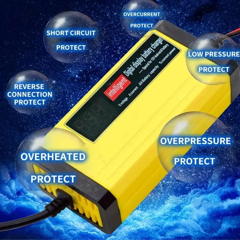 1 Set 12V 2A Portable Intelligent Car Battery Charger The Car Battery Maintenance Device Is Suitable for Lead-Acid Batteries