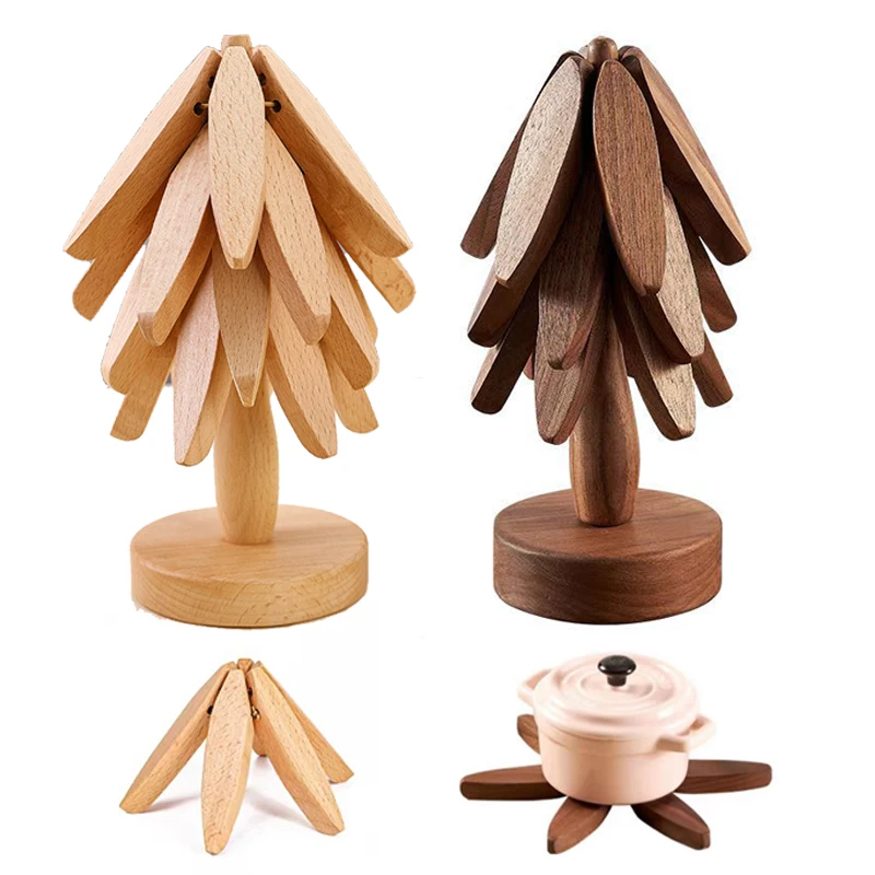 

4PCS Tree Design Stand Wooden Coaster Decorative Anti Scald Heat Resistant Table Mat Coaster Wood Placemats Pot