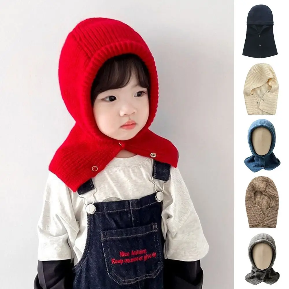 

Solid Color Balaclava Hat Fashion Striped Warm Knitted One Piece Scarf Cap Korean Style Hooded Design Knitted Hooded Beanie