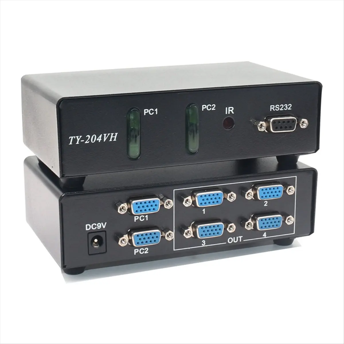 2 in 4 Out VGA Splitter Switcher Video Game Distribution 350MHz Support 1920x1440 with IR Remote Control EU PLUG