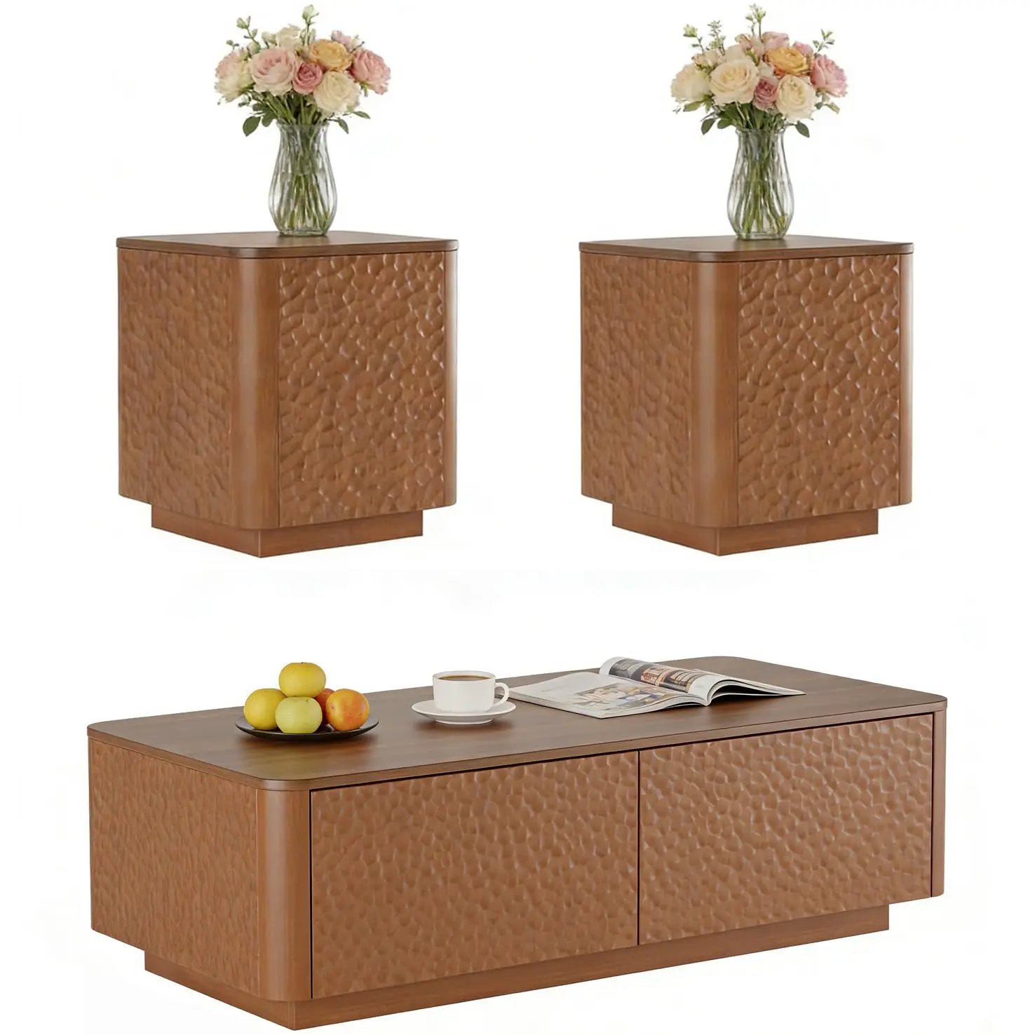 

Mid Century Modern Coffee Table Set 3 Piece Round Corner Design Easy Assembly for Apartment Home Office ,Customized