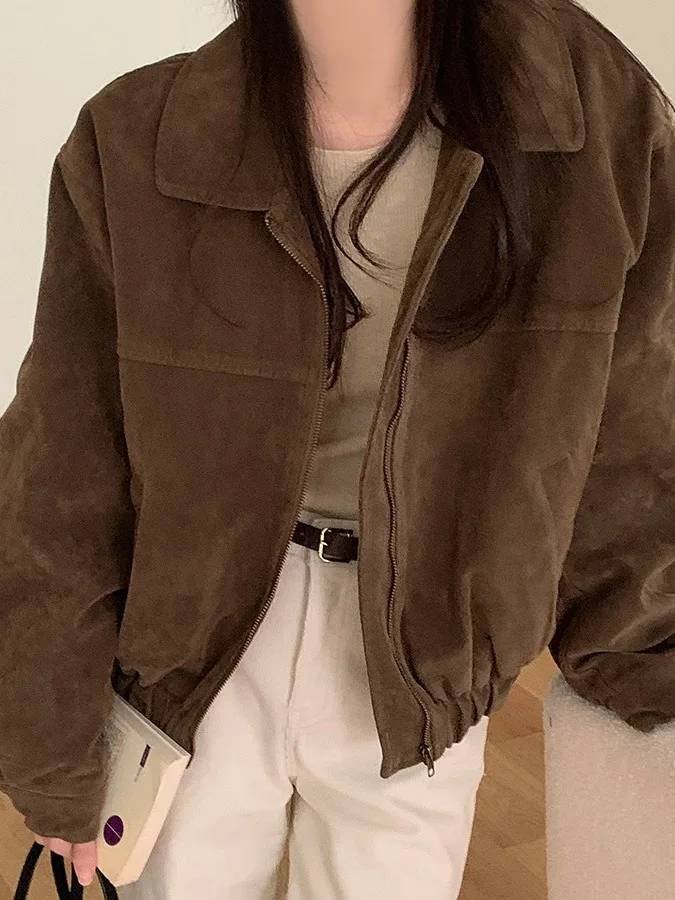 Rétro Hong Kong Sle ort femmes Jaet Thiened chaud coton daim hiver vêtements d'extérieur Chic coréen coupe ample longue Sve