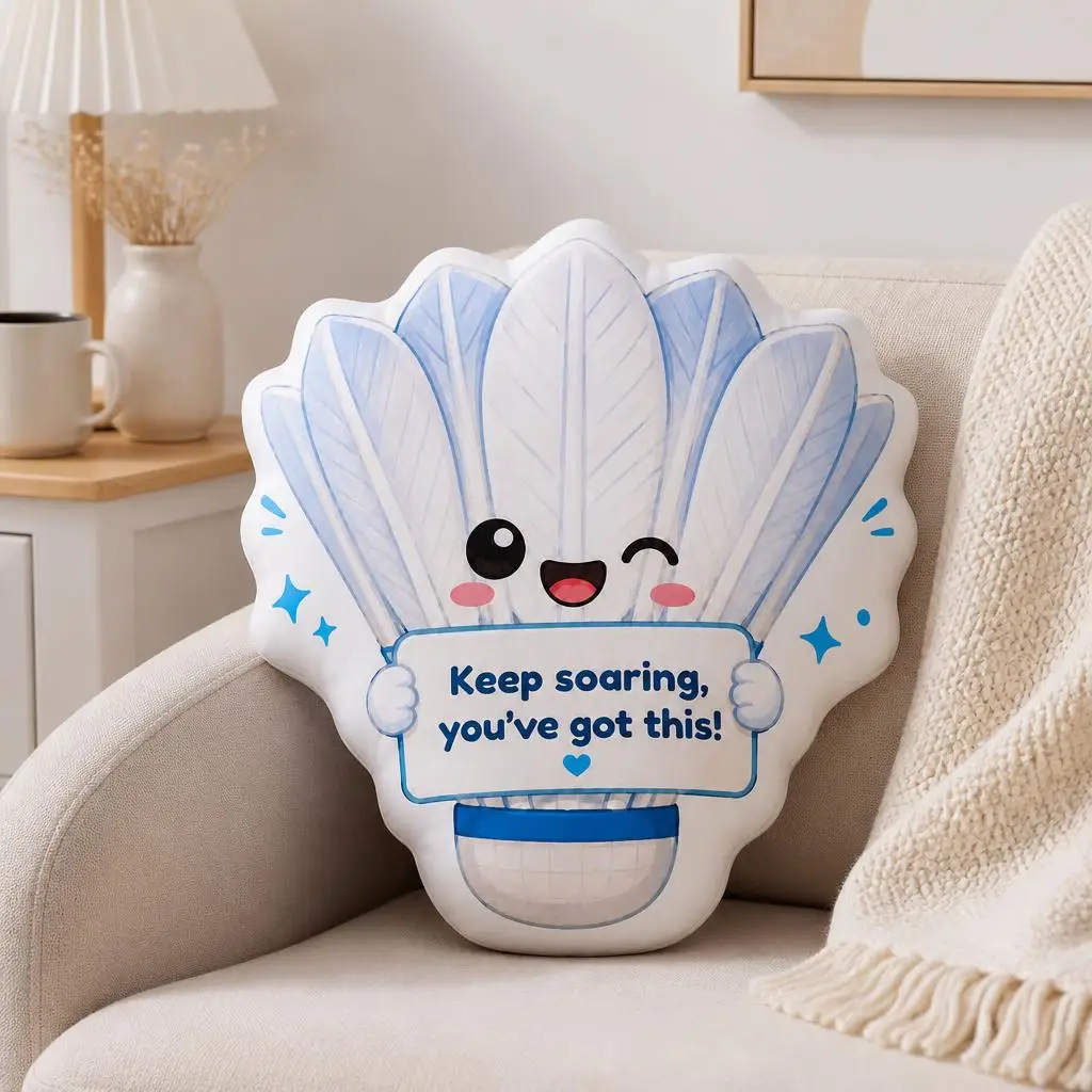 Cute Shuttlecock Keep Soaring Badminton Encouragement Plush Pillow Cushion Irregular Stuffed Throw Pillow Home Decor Gift Sofa