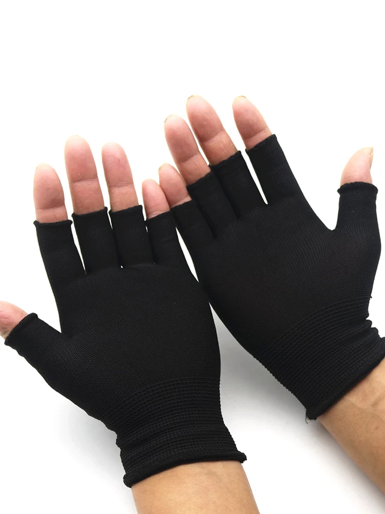 1 Pair Black Half Finger Fingerless Gloves For Women And Men Wool Knit Wrist Cotton Gloves Winter Warm Workout Gloves