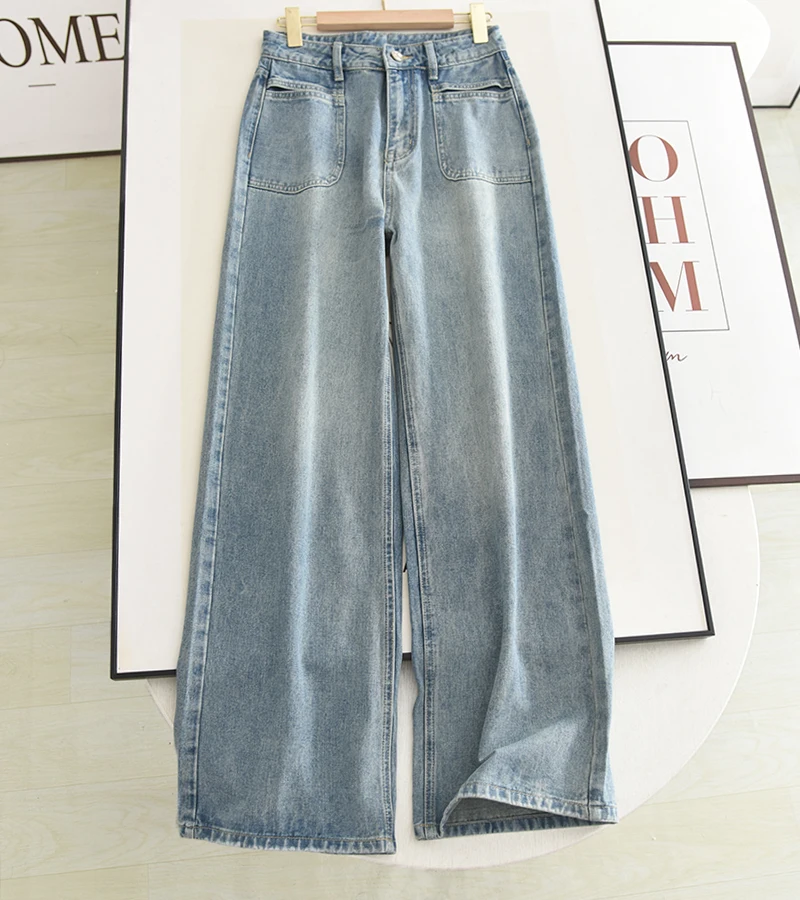 

High Waist Wide Leg Blue Jeans Women's Faionable Slim Fit Straight Cut Autumn 2024 Sle Casual Comfortable Denim Trousers