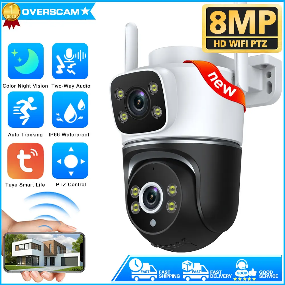 8MP Security Camera WiFi Outdoor Waterproof Wireless Surveillance Cameras With Dual Lens Security Protection IP Camera Tuya APP