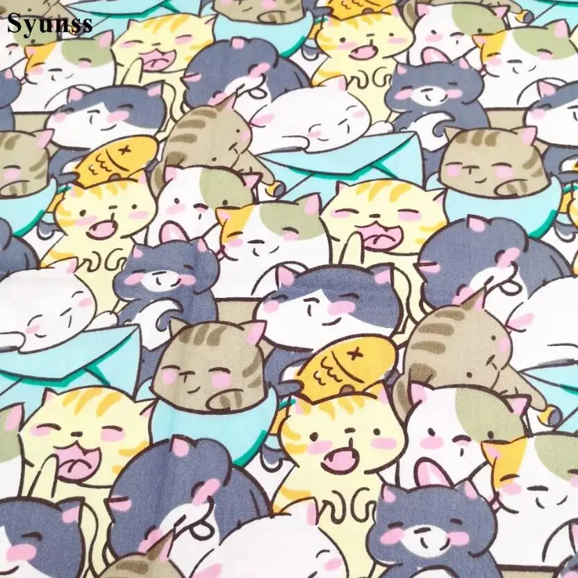 Syunss-Cute Cat Envelope Print Cotton Fabric, DIY Patchwork Quilting, Baby Cribs, Cloth Cushions, Blanket Sewing, New
