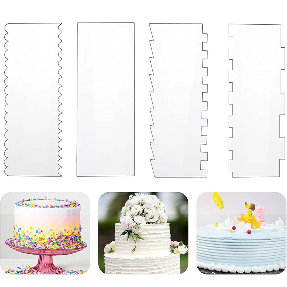 4pcs Acrylic Cake Scraper Set Decorating Contour Stripe Cake Comb Saw Tooth Smoother Buttercream Frosting Scraper cake tools