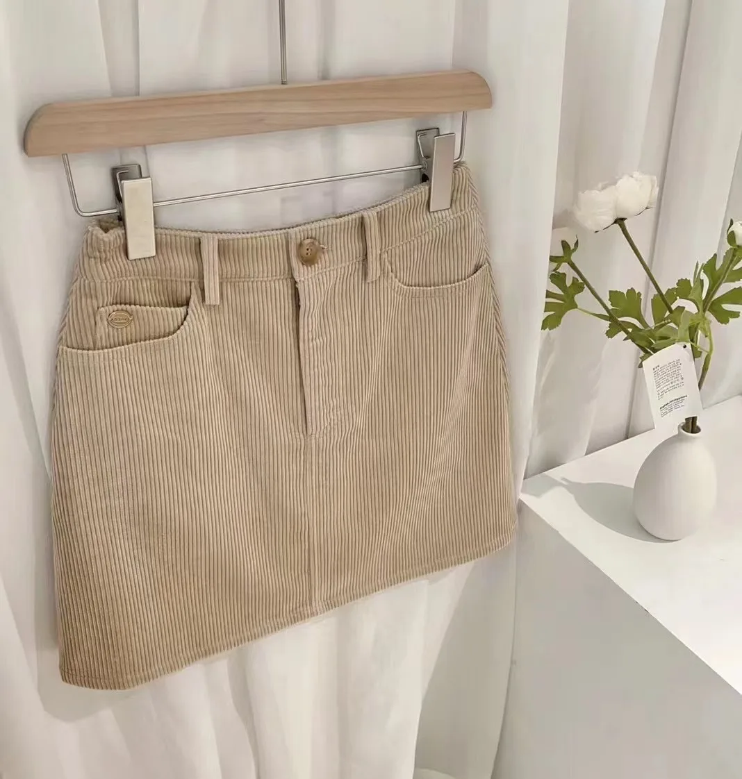 

Вельветовая юбка с высокой талией, утягивающая цветная юбка Dongda Gate, осень-зима, Howus, ретро, юбка трапециевидной формы