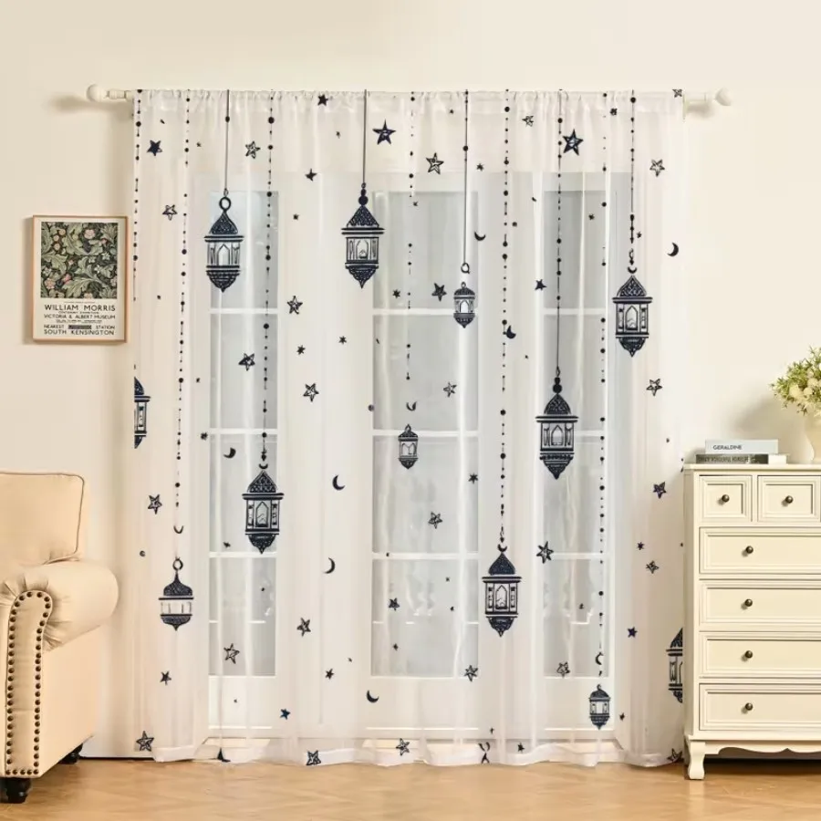 2PCS Digital Print Sheer Curtains, Deep Blue Star Light, Mysterious Celestial Night Sky for Bedroom Living Room Home Decor - view 3