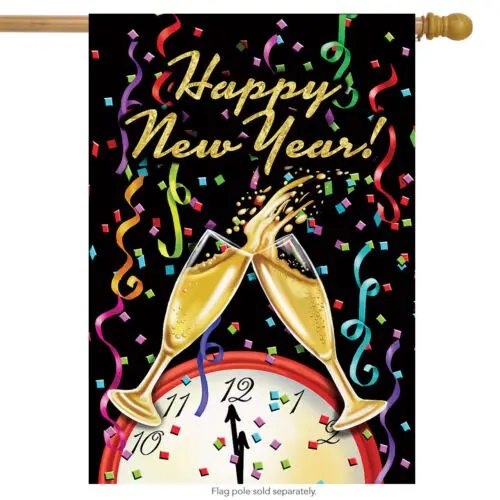 Happy New Year House Flag Champagne Confett Clock 28