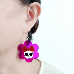 KUGUYS Flower Pumpkin Skull Drop Earrings for Women Neon Color Acrylic Jewelry Fashion Accessories