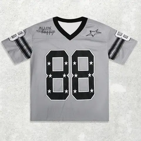 Men's Summer T Shirt Mesh V Neck Number 88 Star Letter Graphic Loose Short Sleeve Vintage Sport Hip Hop Streetwear Casual Top