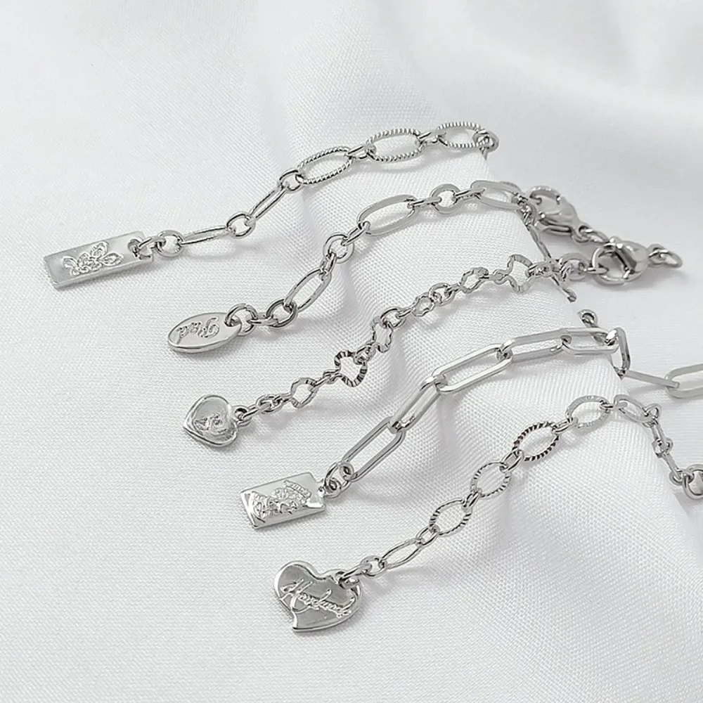 White K-color Chain, Heart-shaped Rectangular Tag, Necklace, Bracelet, Tail Chain, Diy Handmade Accessory, Clasp