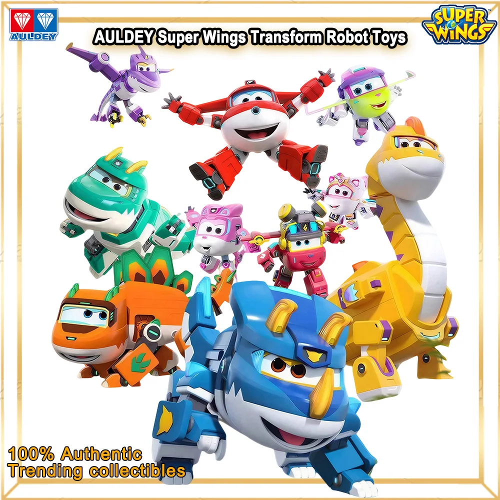 AULEDY Super Wings Juguetes Temporada 9 Rescate Prehistórico Dinosaurio Transformable Figura de Acción Jett Tino Stego Avión Robot Modos Dino