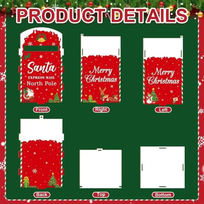 Festives Red Santa Mailbox With Reindeers Christmas Tree Durability Wooden Craft